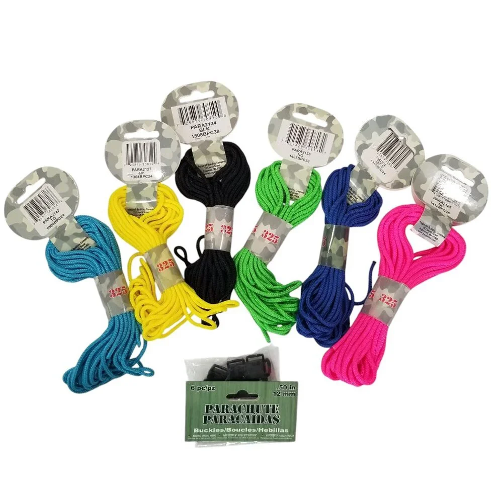 Pepperell Parachute 325 cord - 6 21' Skeins in 6 Colors, with 6 Clasps